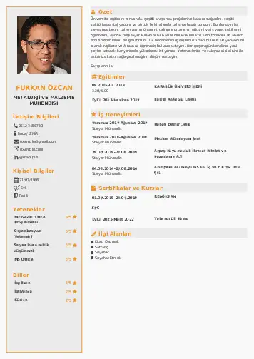 Metalürji Ve Malzeme Mühendisliği Cv Örnekleri cv indir